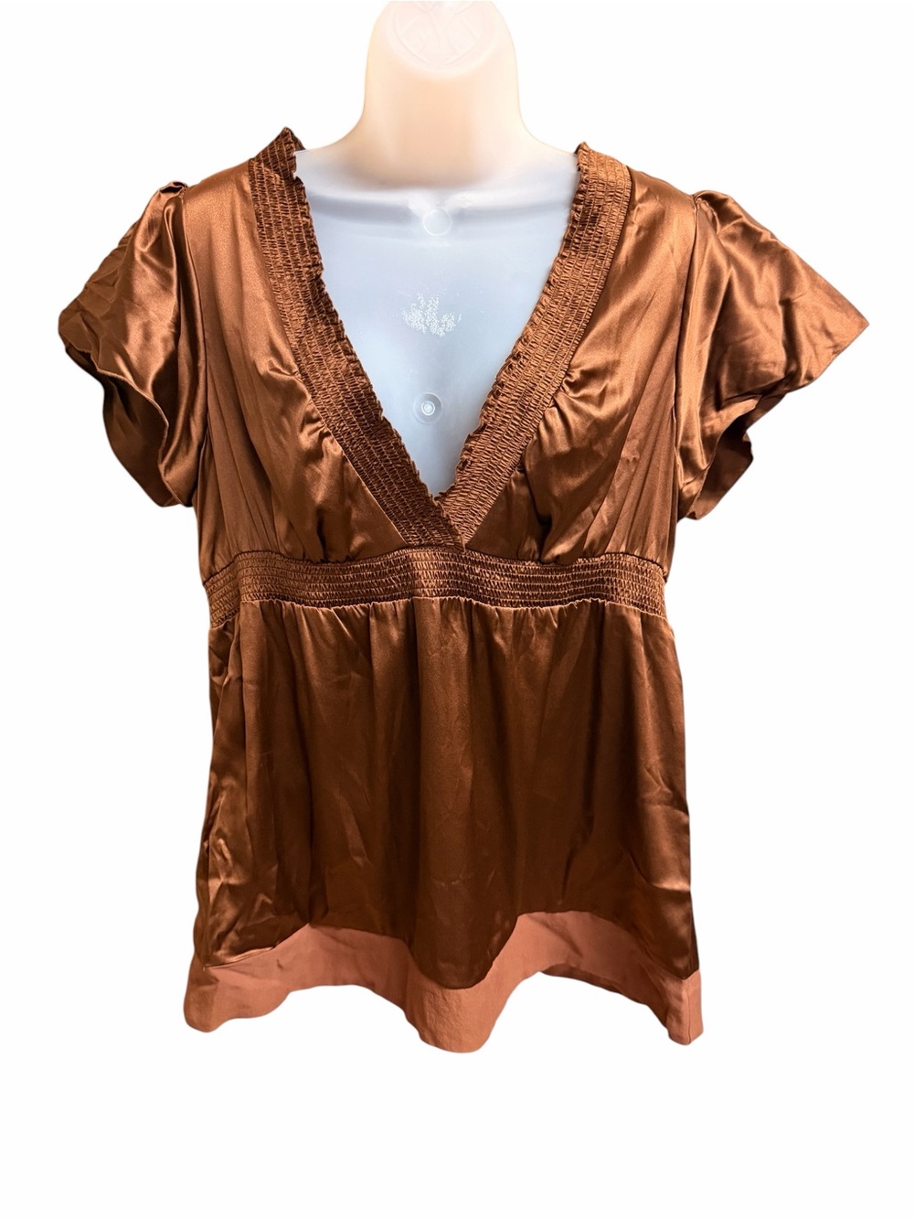 BCBGMaxAzria Copper Satin V-Neck Blouse